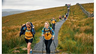 Trekkers walking up Scafell Pike